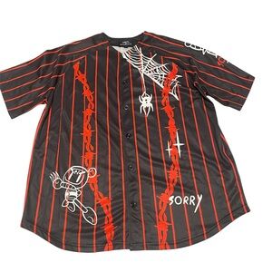 Spider Web Black & Red Graphic Button Baseball Jersey Shirt